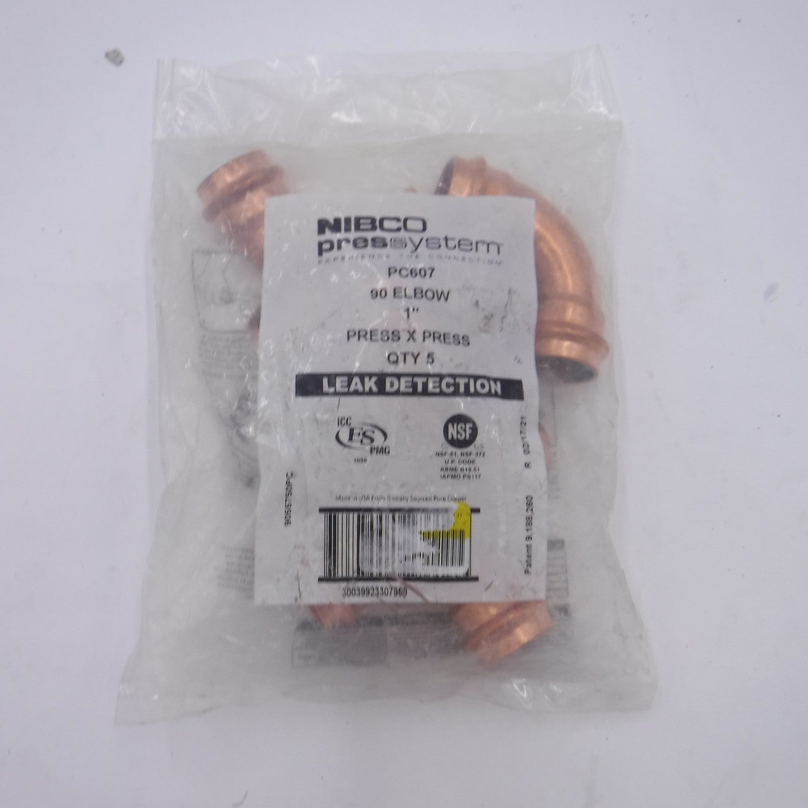 5 Pack NIBCO 1-1/2" Press X 1-1/2" D Press Wrought Copper 90° Elbows
