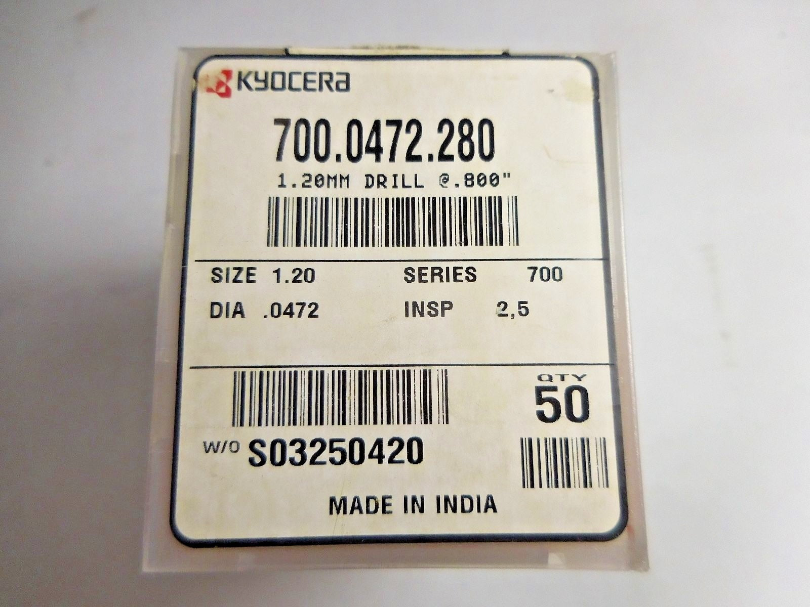 Kyocera Size 1.20mm Dia 0.0472 Carbide PC Circuit Board Drill Bits (Box Of 50)