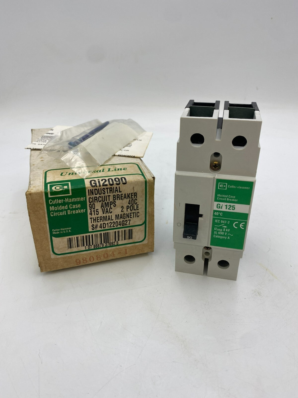 Cutler-Hammer Gi2090 Circuit Breaker	90A 2P 415V Style# 4D12204G27 NOS White