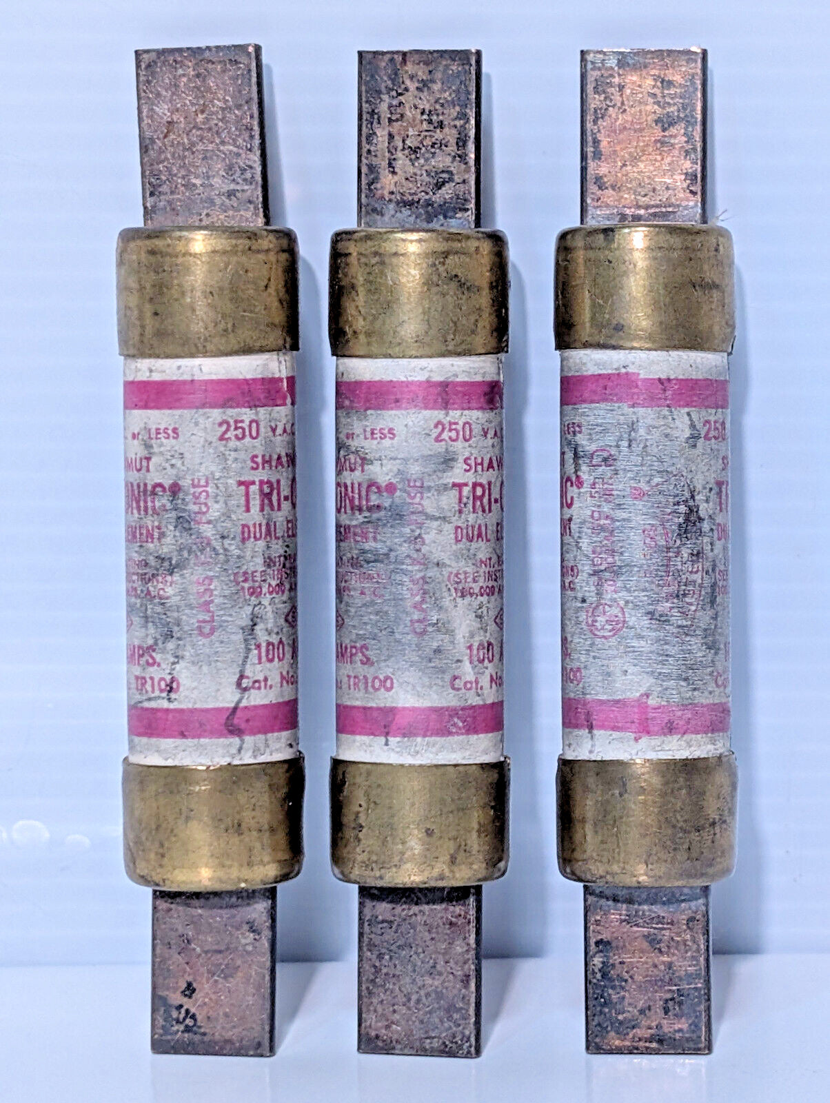 Lot of 3: Shawmut Tri-Onic TR100 Dual Element, 100Amp, 250VAC Fuses