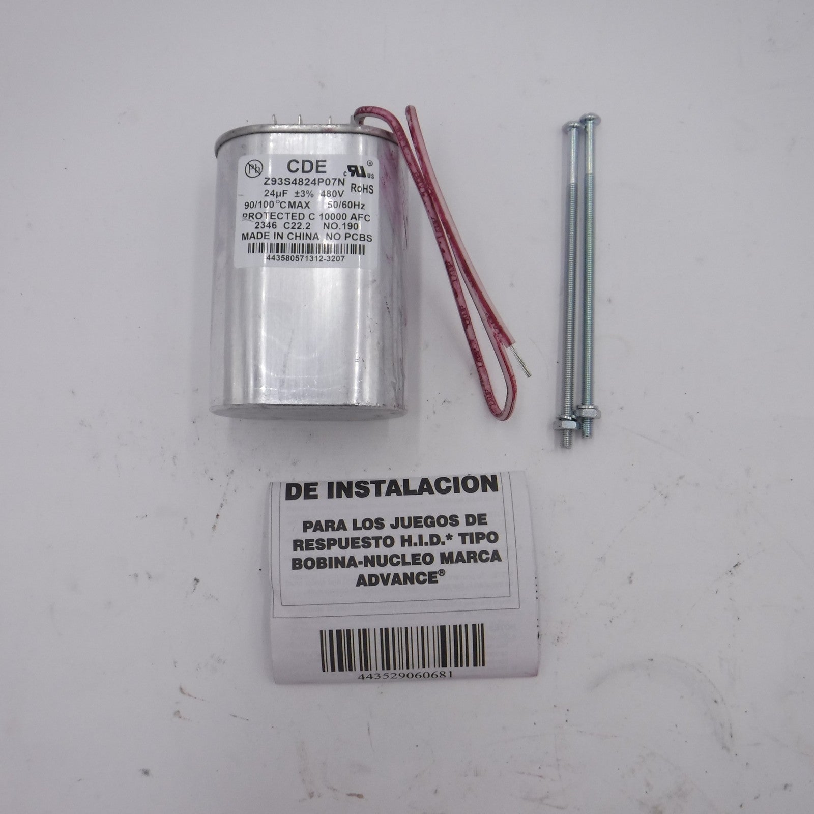 Aerovox Ballast Capacitor Z93S4824P07N 480V 50/60Hz 24UF 90/100°CMAX