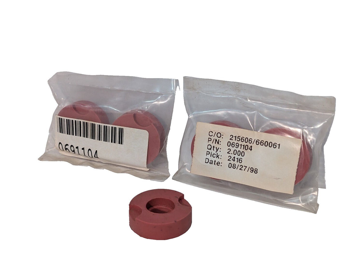 Lot of 5: 0691104 Red Rubber Seals, Caps, Industrial Assy Spare Part Components