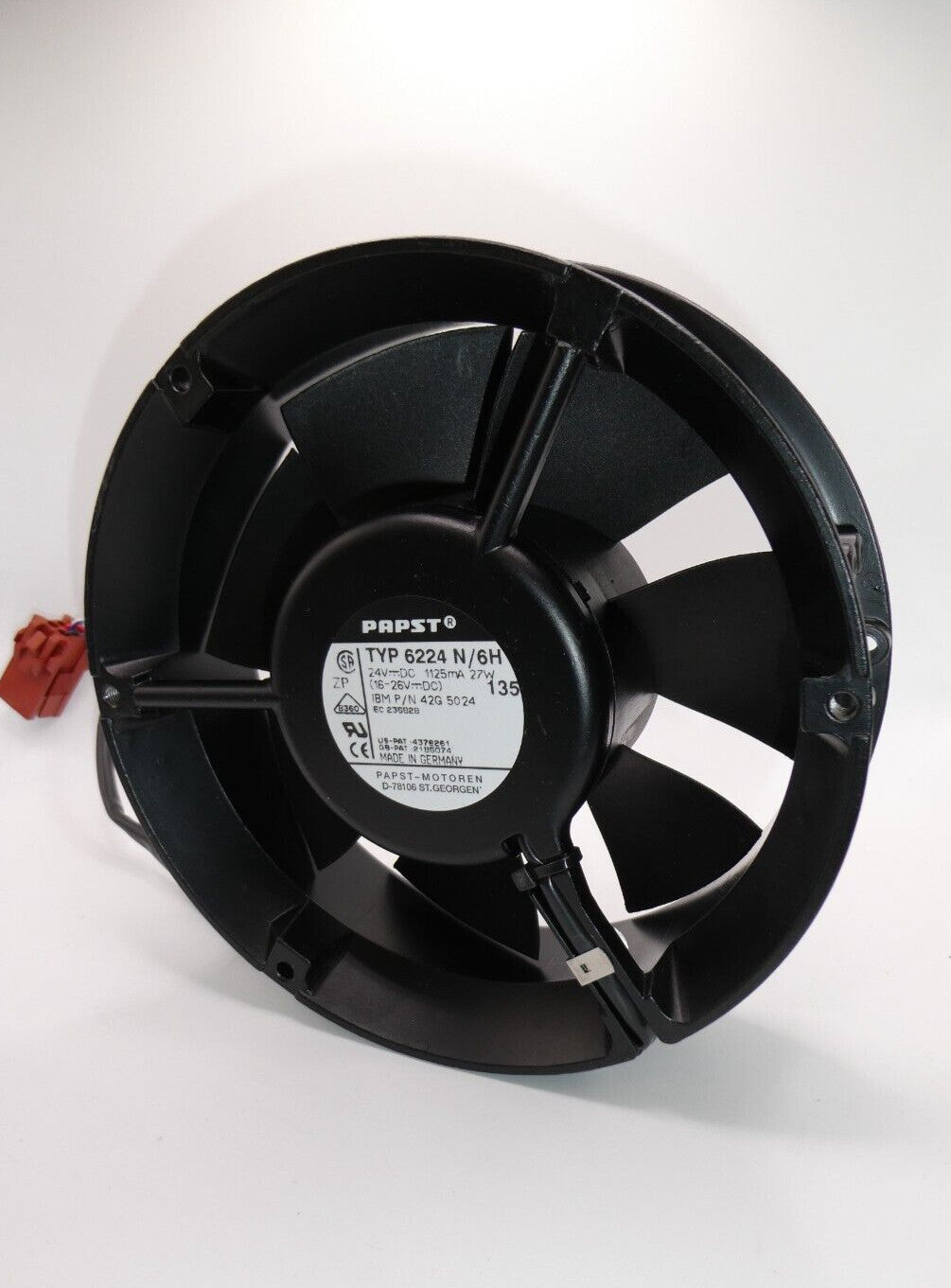 PAPST FAN 6224N (N/6H) 24VDC 750mA 18W (16-26VDC) 6-3/4"Dia x 2"