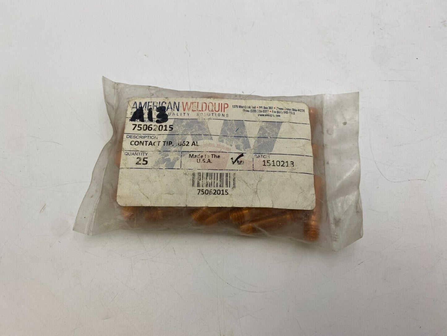 25PC Set American Weldquip 75062015 Contact Tip 0.62 25 Piece Lot NOS