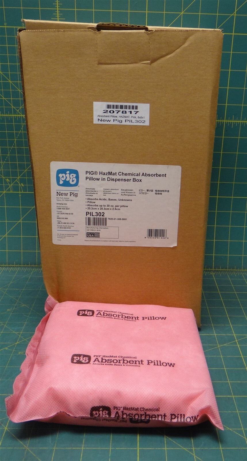 (10 Pk) PIG HazMat Chemical Absorbent Pillow Box PIL302 8in L 8in W 8in H Pink