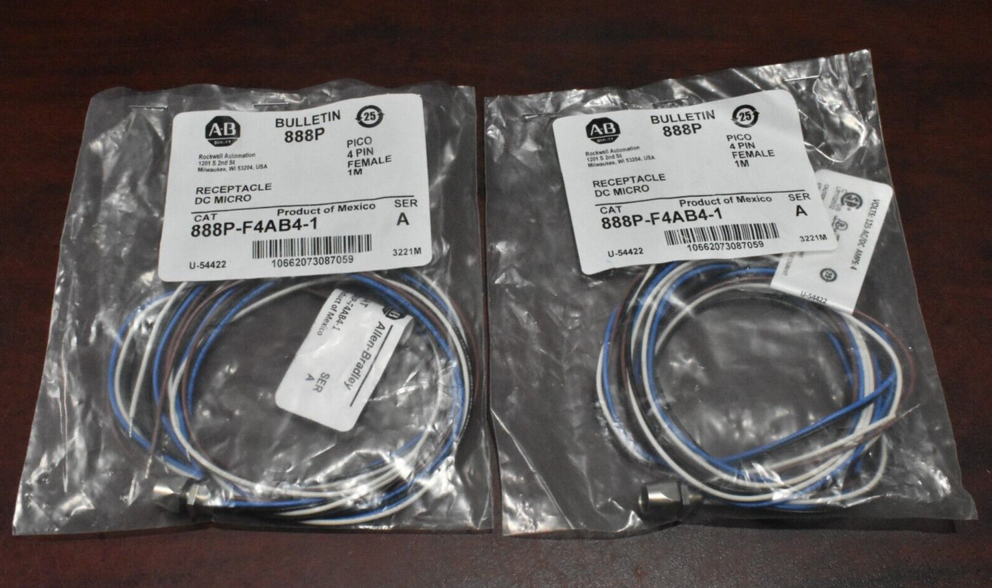 [Lot of 2] Allen Bradley 888P-F4AB4-1 Ser A Female 4-Pin Receptacle DC Micro