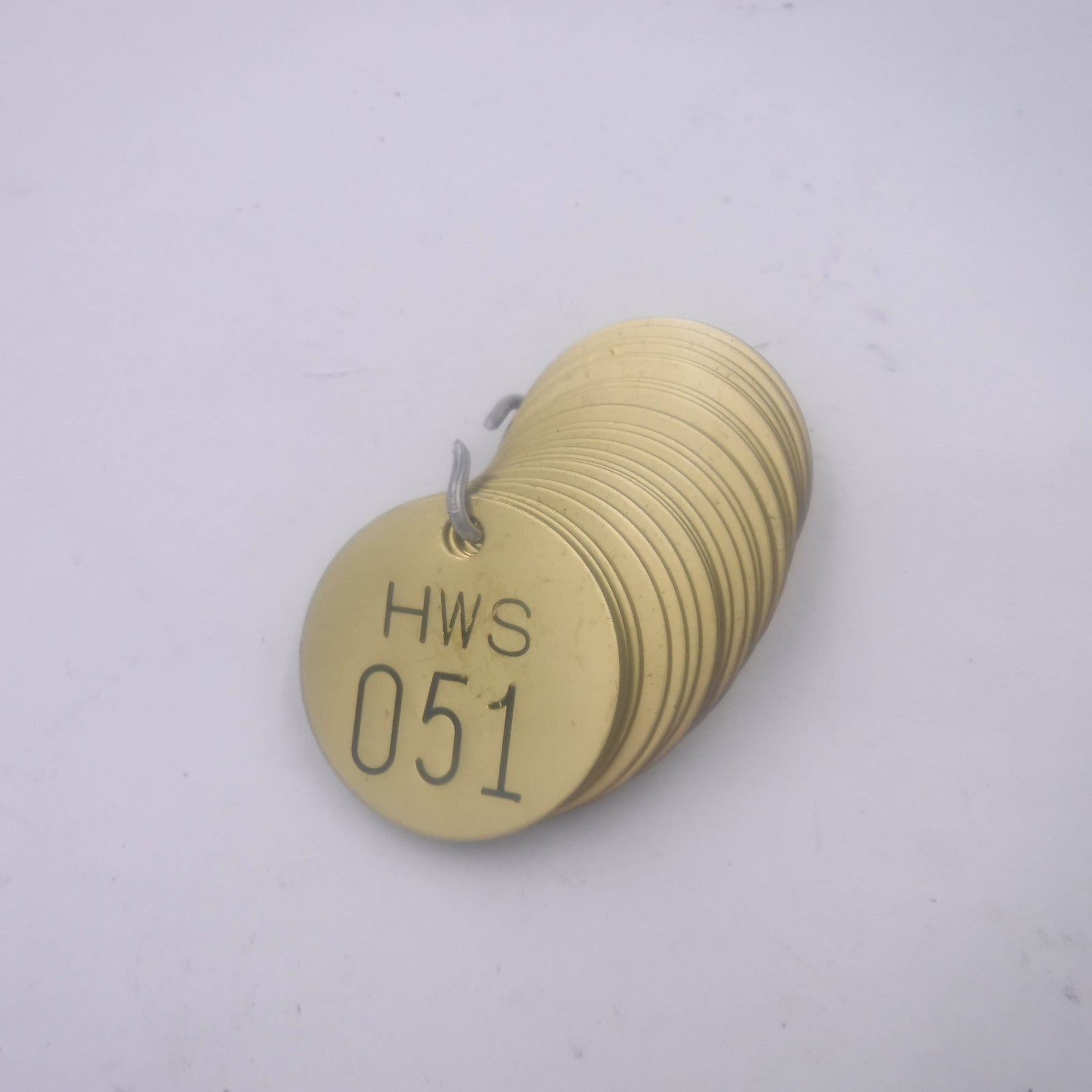 25 Pieces Brady Stamped Brass Valve Tags HWS Hot Water Supply #s 51-75 1.5"