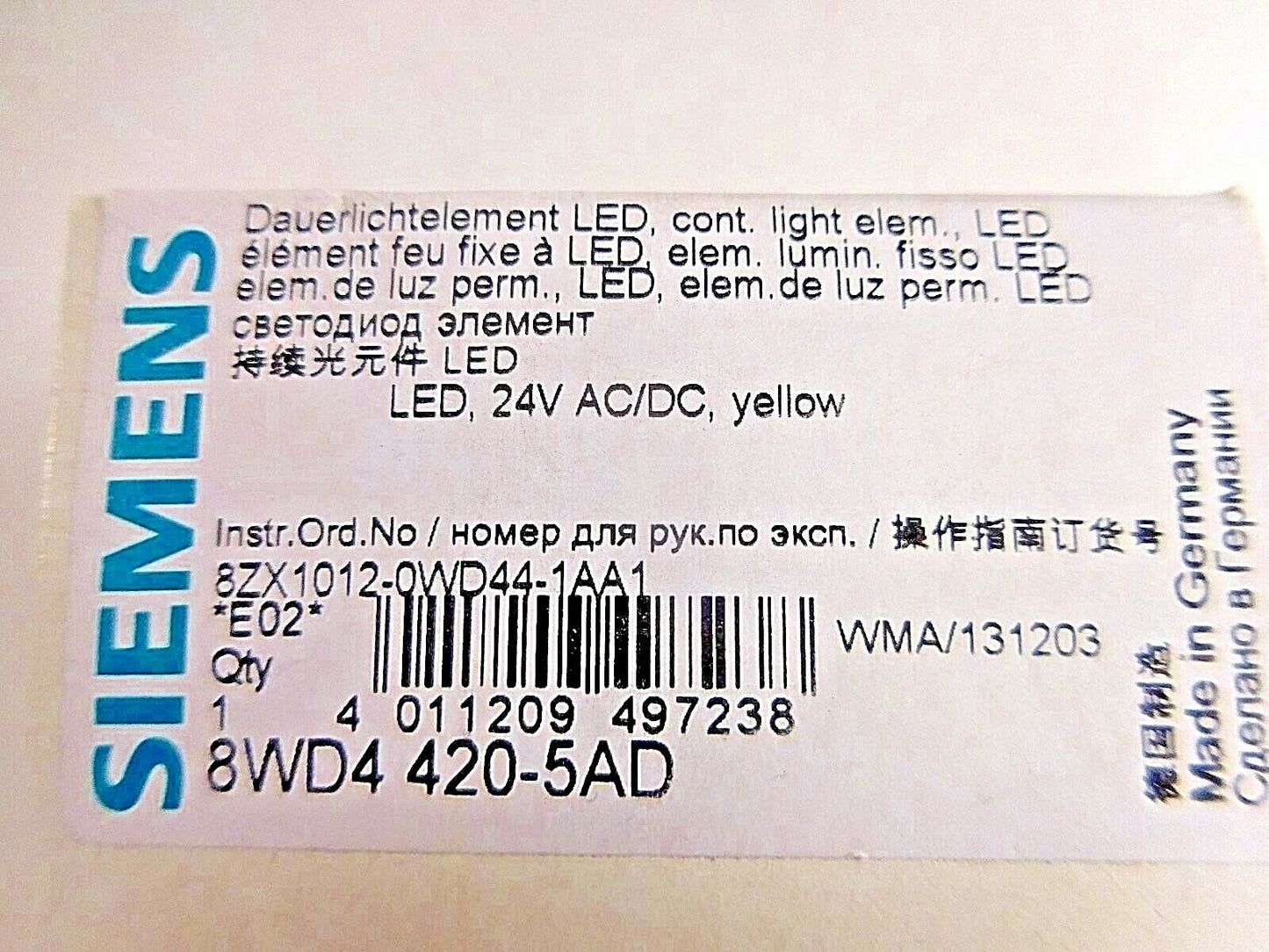 Siemens 8WD4 420-5AD LED 24V AC/DC Yellow IEC EN 60947-5-1