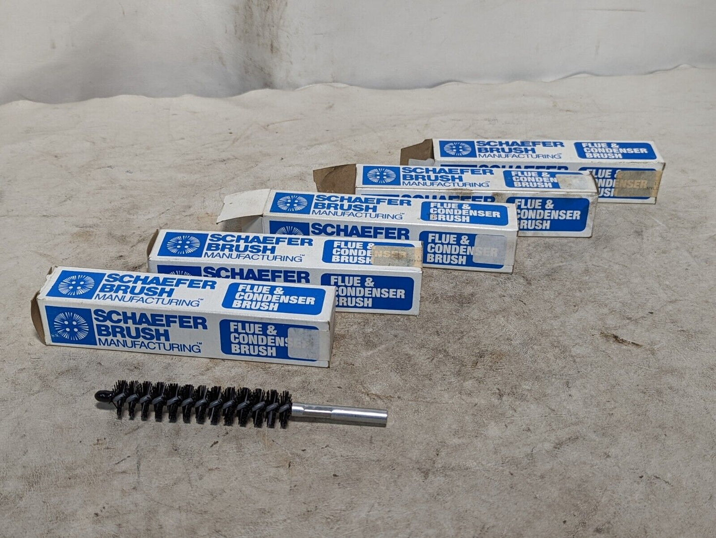 Lot of 5 Schaefer flue and condenser brushes, new old stock, various sizes