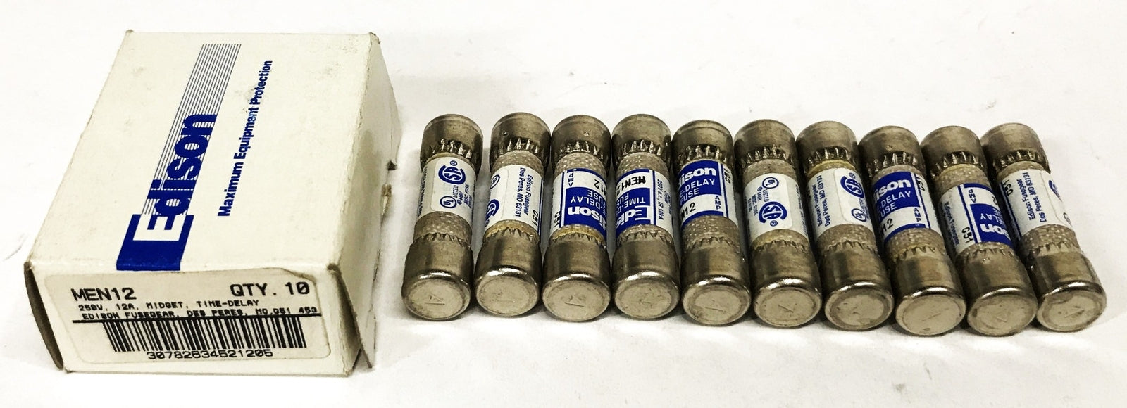 Edison 12 Amp 250 Volt Time Delay Fuse MEN12 [Lot of 10] NOS