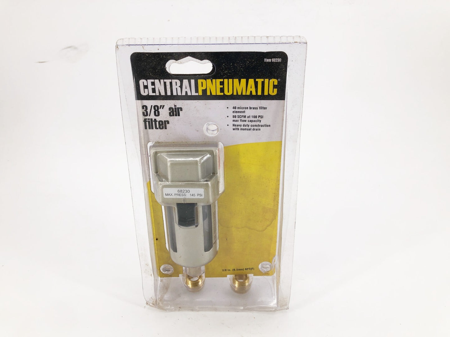 New Central Pneumatic 68230 3/8" Air Filter 40 Micron Brass Filter