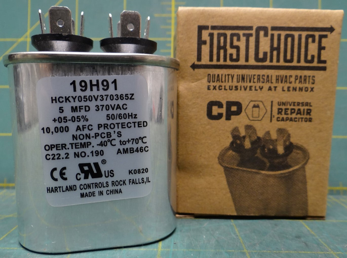 First Choice 19H91 Universal Repair Capacitor 5 MFD 370 V Oval HCKY050V370365Z