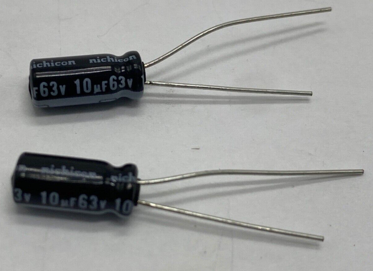 Pack of 2, Nichicon UVZ1J100MDD electrolytic capacitor radial lead 10uf/63V