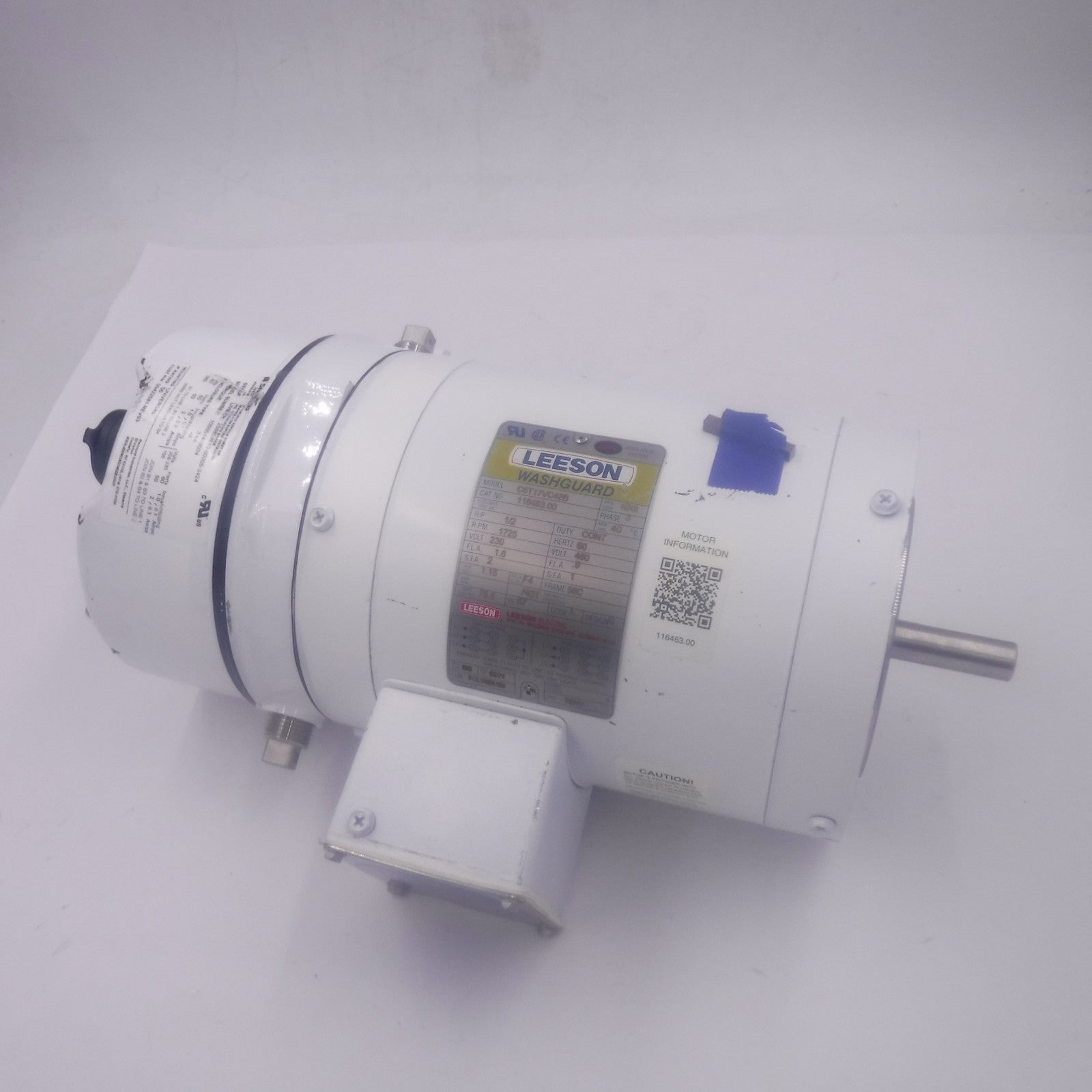 Leeson White Duck Brake Motor Washguard 116463.00 1/2HP 56C 1725RPM