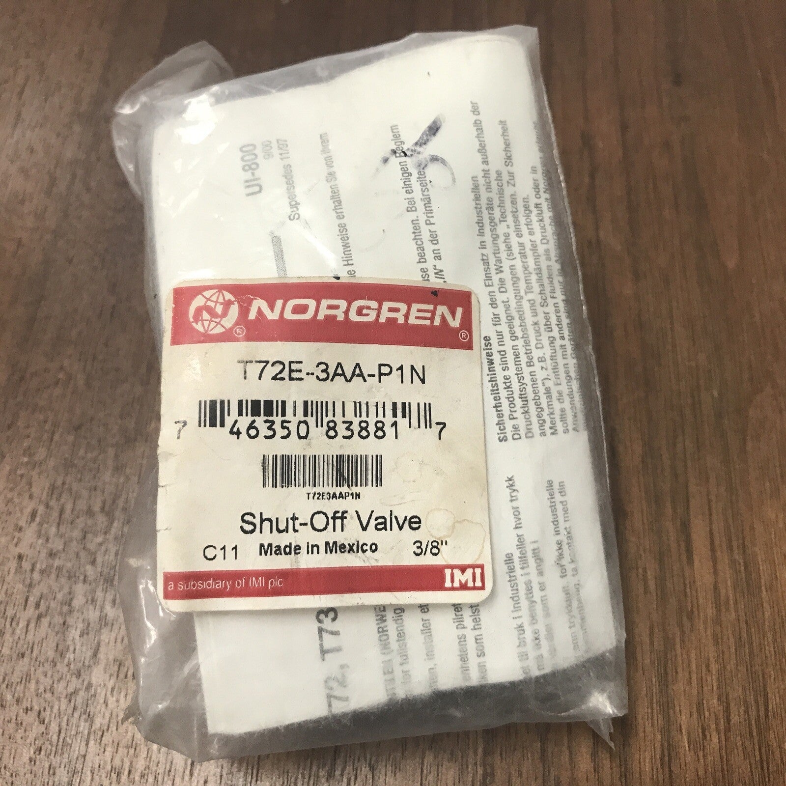 NEW IN SEALED BAG NORGREN T72E-3AA-P1N  SHUT-OFF VALVE 3/8'' SLIDE ACTUATOR