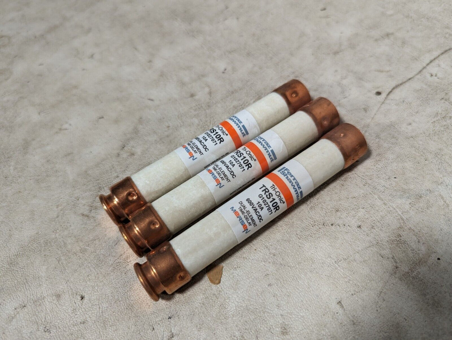 Lot of 3 Mersen TRS10R fuses, G1027071, 10A, 600VAC/DC, Tri-Onic