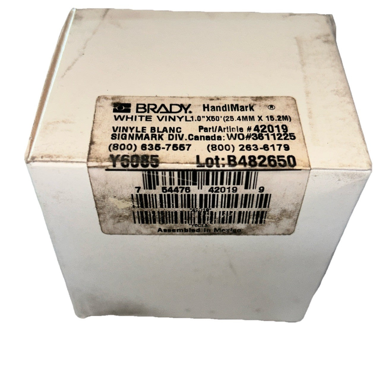 Brady Vinyl Label Tape White 1 inch x 50 feet 42019. NEW! FREE SHIPPING!