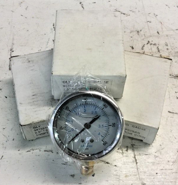 Glycerin Filled Gauge 0-60 psi 2-1/2" Face 1/4" NPT Brass Bottom Connection