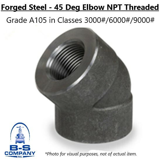 45 Degree Elbow A105 Forged Steel Fitting 3/8" 2000 NPT Threaded (Lot of 4)