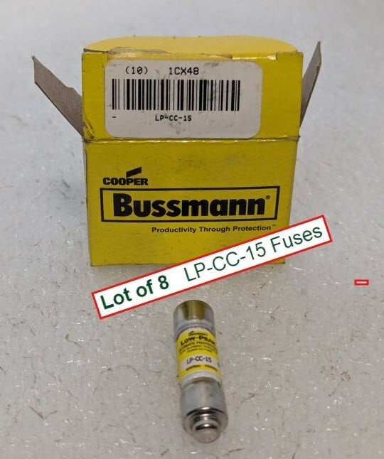 Lot of 8 Bussmann LP-CC-15 Dual-Element, Time Delay, Class CC Midget 15A Fuses