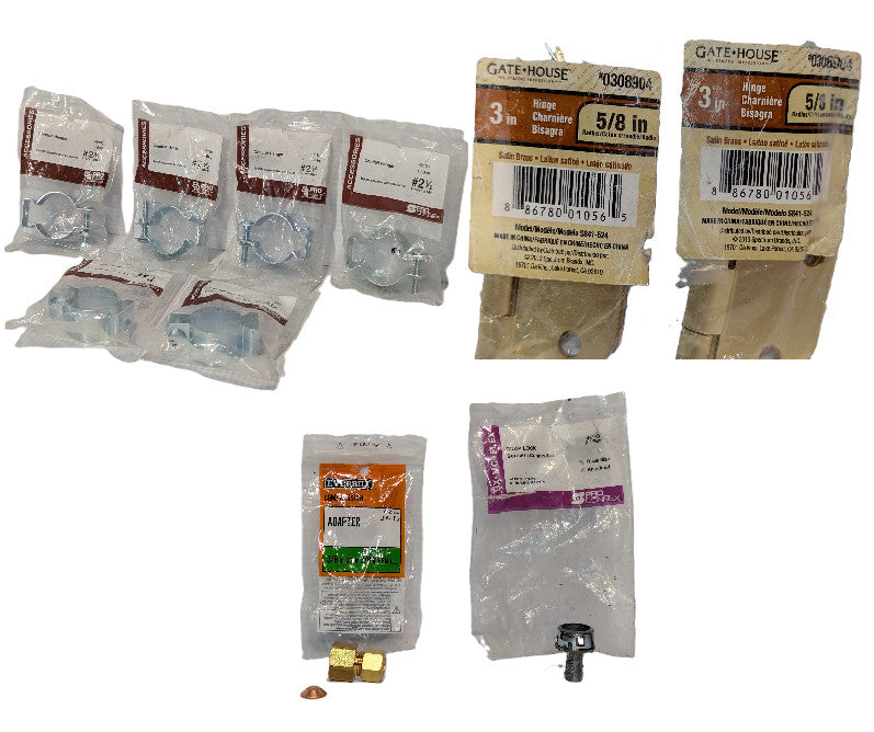 Lot of NEW Hardware: Conduit Hangers 49130, Brass Door Hinges S841-524, LFA-155