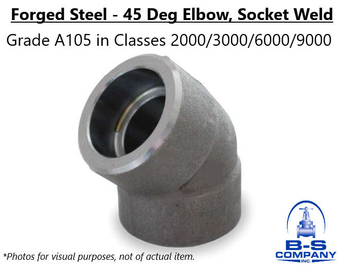 3/4" 6000 Socket Weld 45 Degree Elbow A105 Forged Steel Pipe Fitting (Lot of 4)