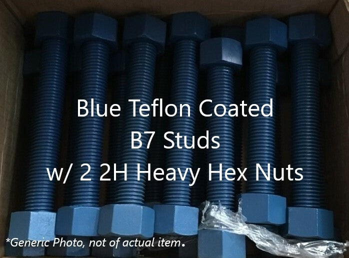 Threaded Teflon Coated Stud Bolt w/ Hex Nuts 1" O.D. X 8-1/2" Long (Lot of 5)