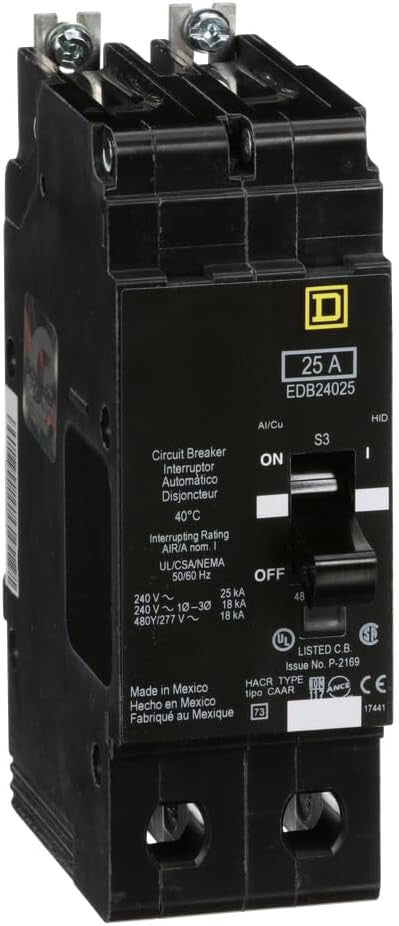 SQUARE D EDB24025 BREAKER BOLT IN 25AMP 2POLE 480Y/277VOLT AC NEW