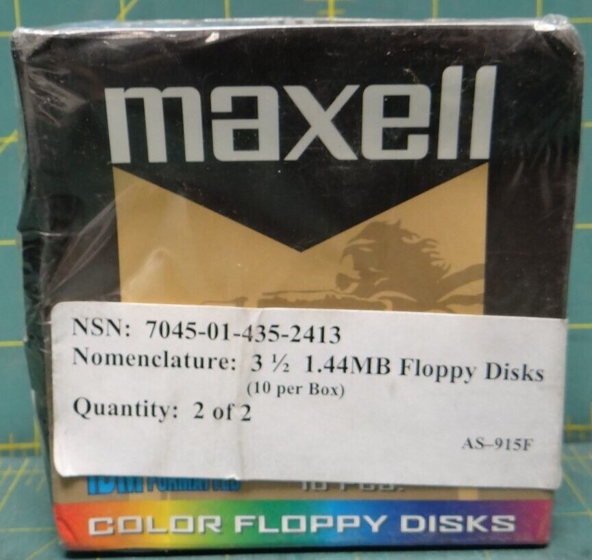 (10) Maxell MF 2HD 3.5" High Density Color Floppy Disks Disquettes 90mm 1.44 MB 